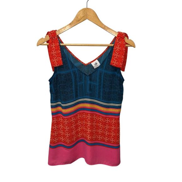 Cabi Shoulder Tie Top Women's Size XS Relaxed Fit Vintage Inspired Print Summer - Picture 2 of 7